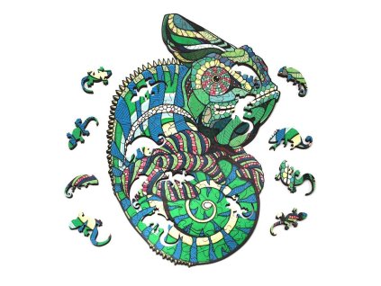 11490 3 drevene puzzle v krabicce chameleon